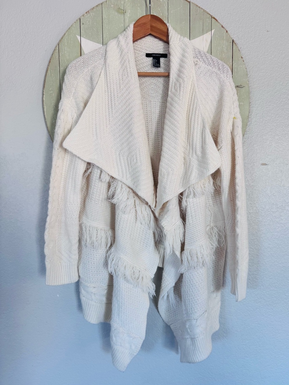Forever 21 fringe cardigan cream